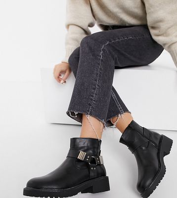 London Rebel wide fit hardware ankle boots in black