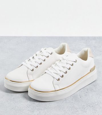 London Rebel wide fit lace up metal trim sneakers in white