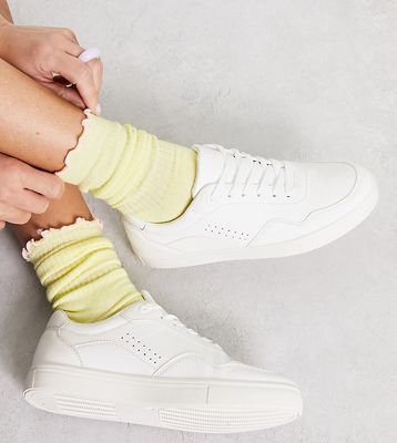 London Rebel Wide Fit paneled lace up sneakers in white