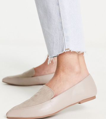London Rebel Wide Fit pointed flat loafers in taupe-Gray