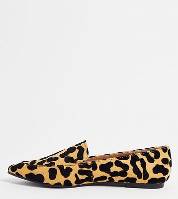 London Rebel wide fit pointed loafers in leopard-Multi