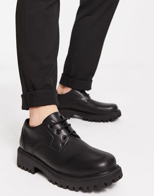 London Rebel X cleated sole chunky lace up shoes in matte black