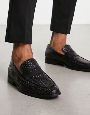 London Rebel X faux leather woven loafers in black