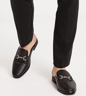 London Rebel X wide fit mules in black faux leather