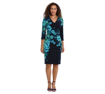 London Times V-Neck Knee Length Floral Printed Dress