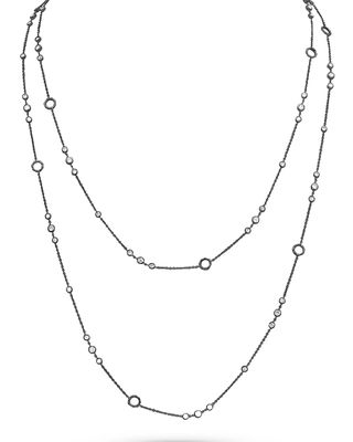Long 18k Black Gold Diamond Trio Layer Necklace, 42"L