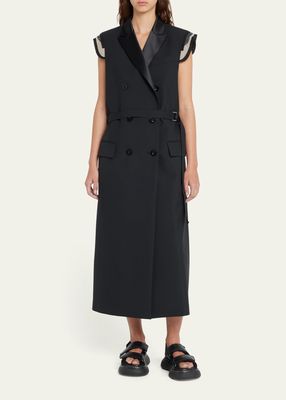 Long Belted Double-Breast Trench Vest