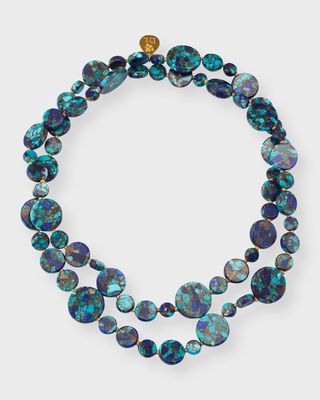 Long Blue Coin Necklace, 36"L