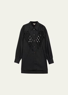Long Broderie Anglaise Button Down Shirt