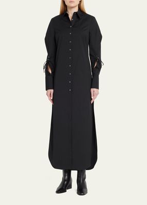 Long Button-Down Shirtdress with Slash And Lacing Detail