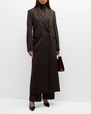 Long Double-Breasted Knit Coat