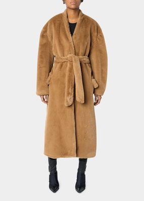 Long Faux Fur Belted Coat