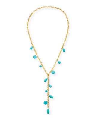 Long Gold Chain Y Necklace with Turquoise Charms
