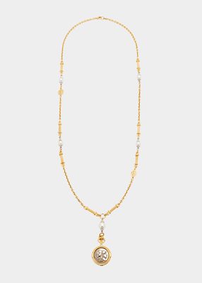 Long Gold Pearly Necklace with Coin Pendant