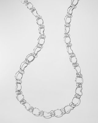 Long Hammered Prosper Chain Necklace in Sterling Silver