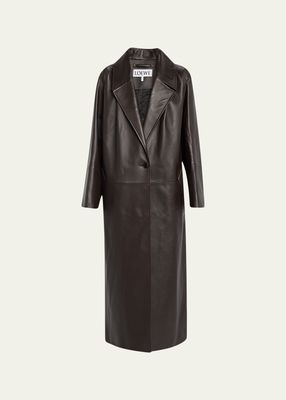 Long Leather Tailored Coat