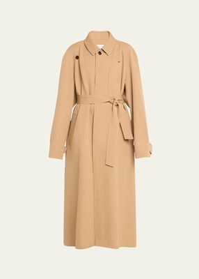 Long Pinched Oversized Wool Trench Coat