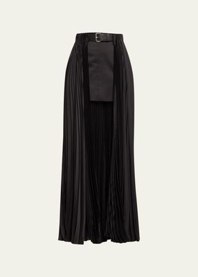 Long Pleated Belted Skirt