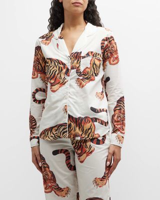 Long Rayas Tiger-Print Cotton Pajama Set