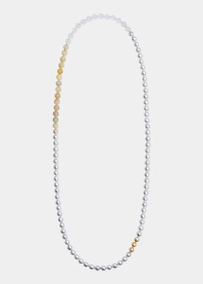 Long Sectional Pearl Necklace with Opal and Blue Moonstone