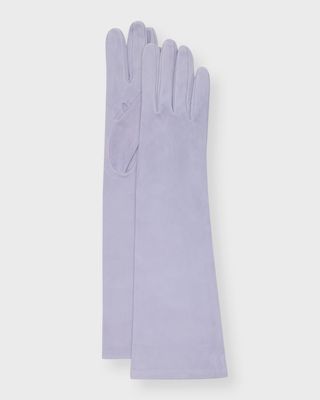 Long Silk-Lined Suede Gloves