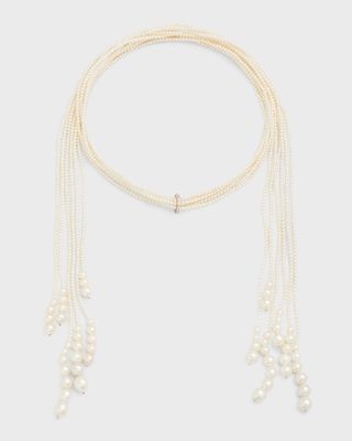 Long Six-Strand Pearl Lariat Necklace