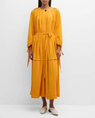 Long-Sleeve Belted Bubble Maxi Dress