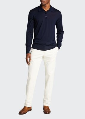 Long-Sleeve Cashmere Polo Sweater