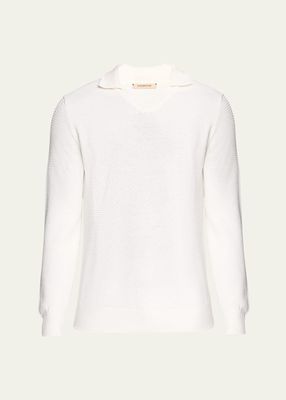 Long-Sleeve Cotton-Silk Polo Sweater