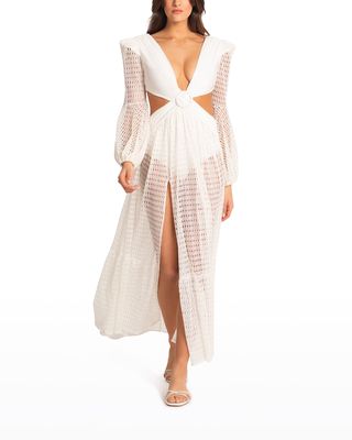 Long-Sleeve Cutout Beach Dress
