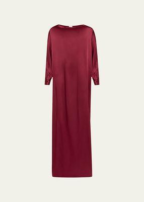 Long-Sleeve Draped Silk Gown