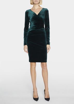 Long-Sleeve Draped Velvet Dress