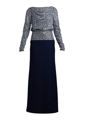 Long-Sleeve Embroidered Gown