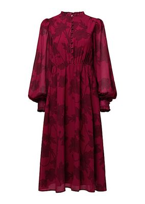 Long-Sleeve Floral Midi-Dress