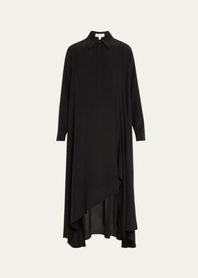 Long-Sleeve High-Low Silk Caftan Shirtdress