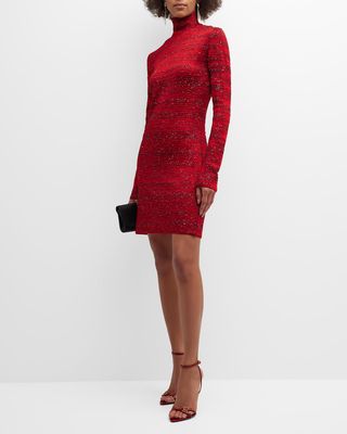 Long Sleeve Knit Mini Dress with Sparkle Detail