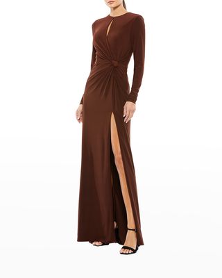 Long-Sleeve Knotted Jersey Gown