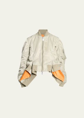 Long-Sleeve Layered Nylon Bomber Jacket