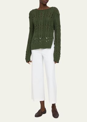 Long-Sleeve Organic Cotton & Silk Cable-Knit Sweater