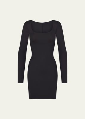 Long-Sleeve Scoop-Neck Shaping Mini Dress