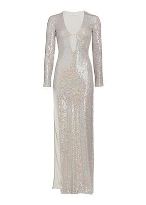 Long-Sleeve Sequin Gown