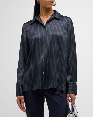 Long-Sleeve Silk Pinstripe Shirt