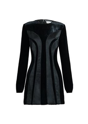 Long-Sleeve Velvet & Silk Minidress