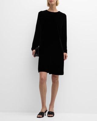 Long-Sleeve Velvet Mini Shift Dress