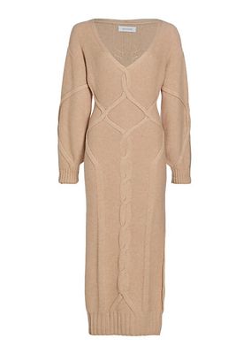 Long-Sleeve Wool & Cashmere Midi-Dress