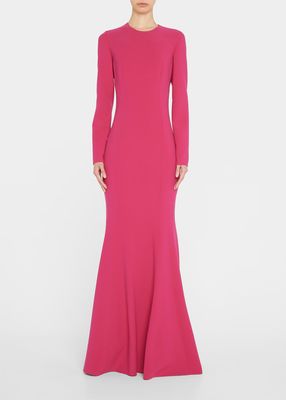 Long-Sleeve Wool Fishtail Gown