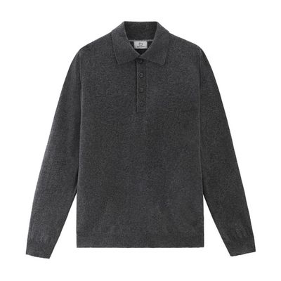 Long-Sleeved Polo Shirt in Merino Wool Blend