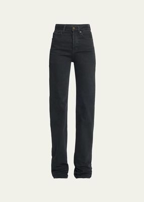 Long Straight-Leg Denim Jeans