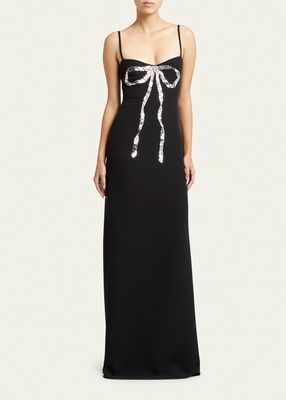 Long Tank Gown W Sequin Bow Dtl