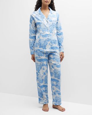 Long Toile-Print Cotton Pajama Set